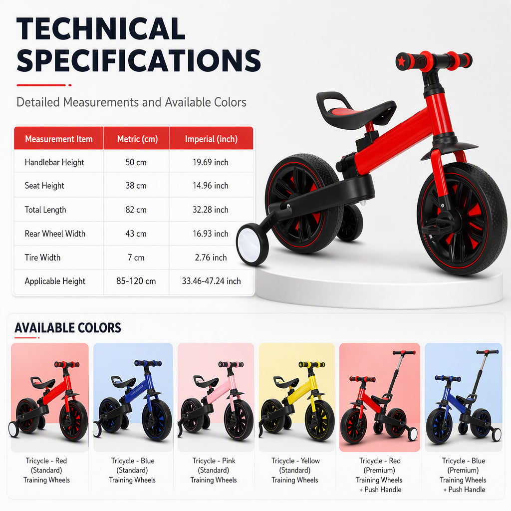 💥 50% off! 🚲 3-in-1 kids' tricycle – stroller, tricycle, and balance bike. Lightweight (2.8 kg) & foldable. High-strength carbon steel, EVA wheels. For ages 2–6, max. 90 kg. Red/Blue/Pink/Yellow 🛡️