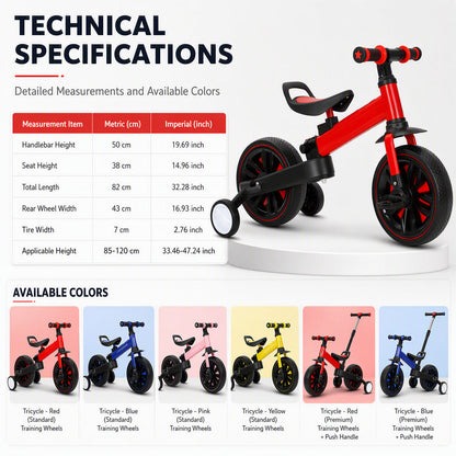 💥 50% off! 🚲 3-in-1 kids' tricycle – stroller, tricycle, and balance bike. Lightweight (2.8 kg) & foldable. High-strength carbon steel, EVA wheels. For ages 2–6, max. 90 kg. Red/Blue/Pink/Yellow 🛡️