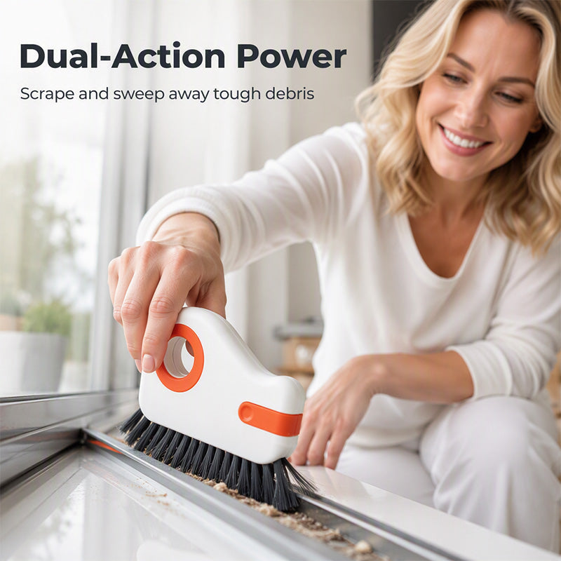 📢Buy 1 Get Free 1 !! ⏰ 🧹 2-in-1 Window Groove Cleaning Brush with Built-in Scraper – Narrow Crevice Tool with Hard Bristles ✨