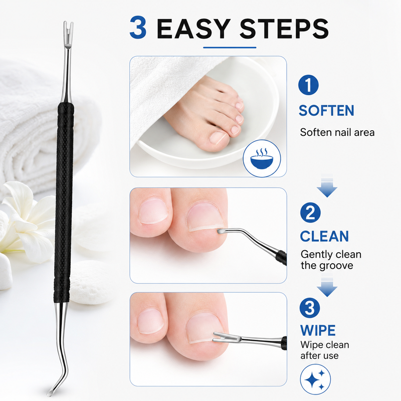 🔥Hot Sale 50% OFF🔥 Dual-Ended Toenail Lifter & Under-Nail Cleaner Tool – Professional Stainless Steel Nail Care Instrument, Lifts Nail Edges & Removes Debris, for Home Pedicure 🦶