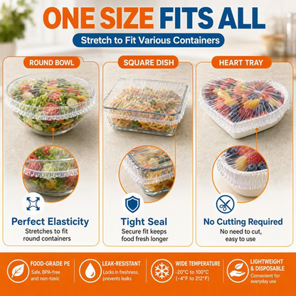 💰UP TO 50% OFF!🍲🔄 No more plastic wrap fights — these stretch-fit covers seal any bowl instantly. Fits round, square, even odd shapes. BPA-free, microwave-safe, and keeps food fresh longer. ⏳