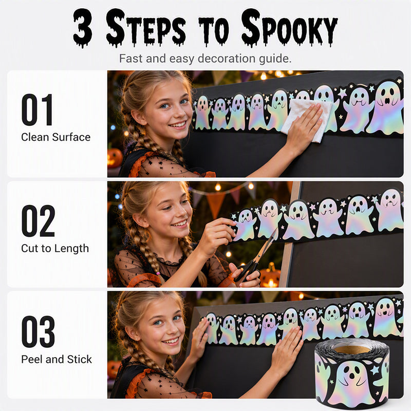 Halloween Holographic Laser Ghost Border Sticker