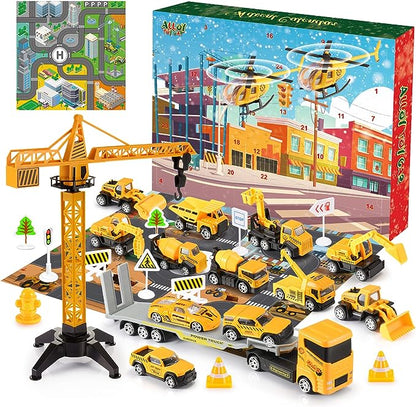 🎁Christmas Gift 50%OFF！！！🚗Kids Advent Calendar for Boys: Alloy Construction Engineering Vehicle Toy Sets