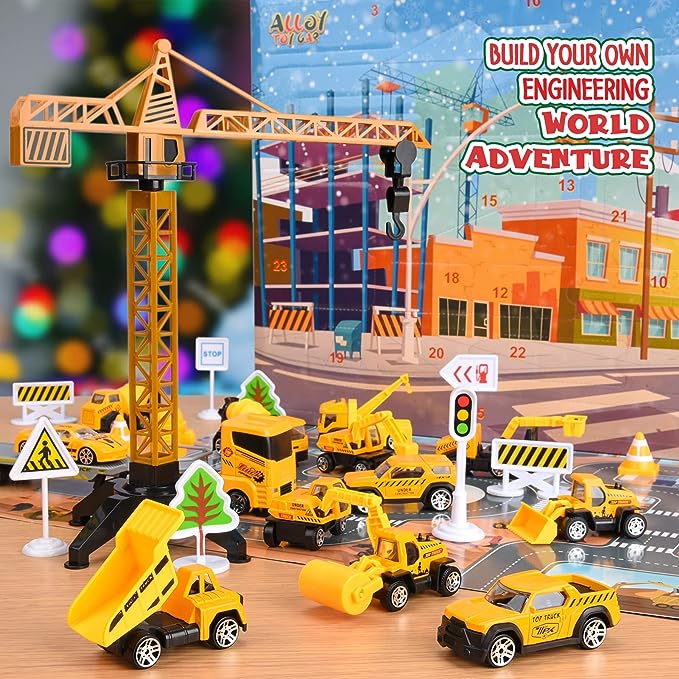 🎁Christmas Gift 50%OFF！！！🚗Kids Advent Calendar for Boys: Alloy Construction Engineering Vehicle Toy Sets