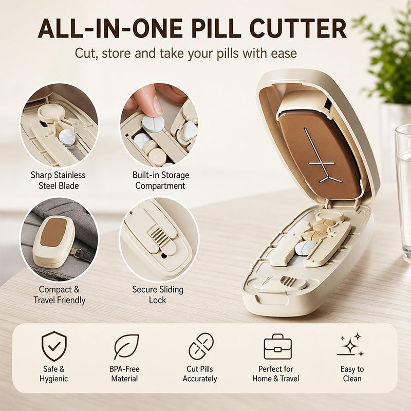 💊 LIMITED TIME 50% OFF! 🌟 Portable Pill Cutter Splitter – Precise Quartering Control, Travel-Ready Design & Safer Covered Blade ✂️✨
