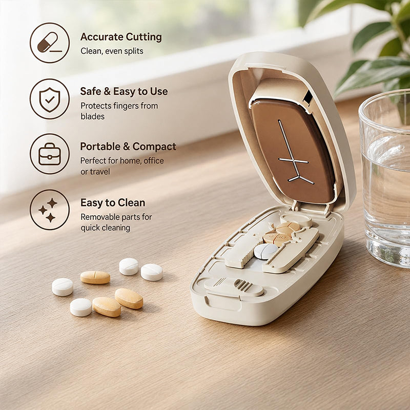 💊 LIMITED TIME 50% OFF! 🌟 Portable Pill Cutter Splitter – Precise Quartering Control, Travel-Ready Design & Safer Covered Blade ✂️✨