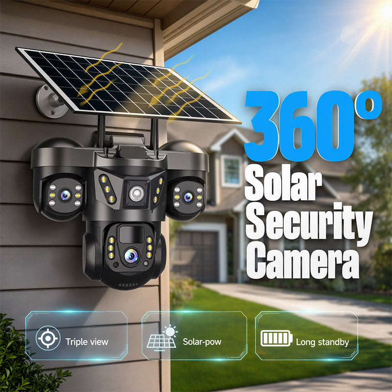 ☀️ Solar Triple-Lens Security Camera – Clear Day/Night Monitoring, Outdoor Home Surveillance for Yard, Driveway & Garage 🏠