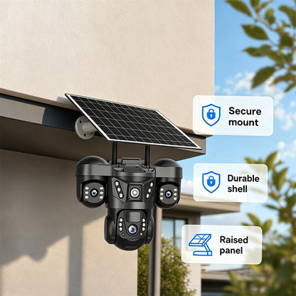 ☀️ Solar Triple-Lens Security Camera – Clear Day/Night Monitoring, Outdoor Home Surveillance for Yard, Driveway & Garage 🏠