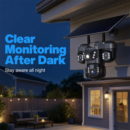 ☀️ Solar Triple-Lens Security Camera – Clear Day/Night Monitoring, Outdoor Home Surveillance for Yard, Driveway & Garage 🏠
