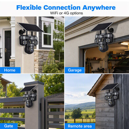 ☀️ Solar Triple-Lens Security Camera – Clear Day/Night Monitoring, Outdoor Home Surveillance for Yard, Driveway & Garage 🏠