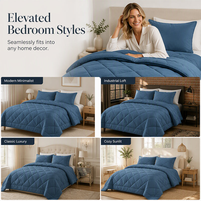 🛏️50% OFF NOW! 3-Piece Quilted Comforter Set with Shams – All Season Cloud Soft Bedding Set, Diamond Quilted Bed Comforter for Bedroom Guest Room