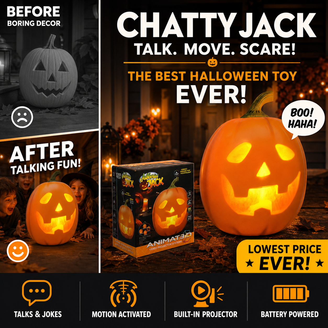 📢Lowest Price Ever🎁BUY 2 FREE SHIPPING⏰Jabberin Animated Talking & Singing Pumpkin