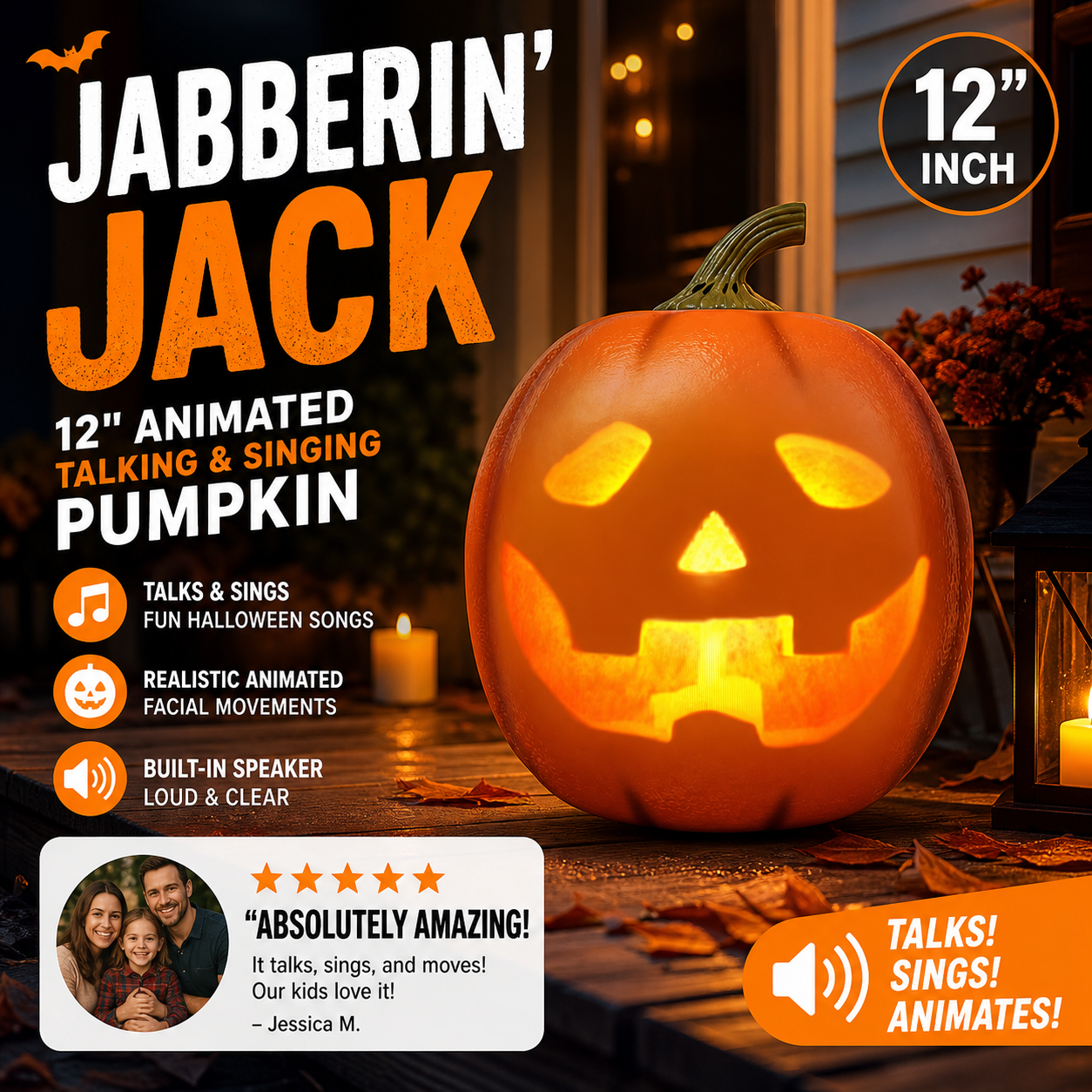 📢Lowest Price Ever🎁BUY 2 FREE SHIPPING⏰Jabberin Animated Talking & Singing Pumpkin