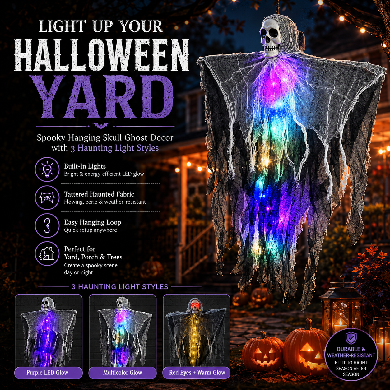 Halloween Hanging Ghost with LED Lights