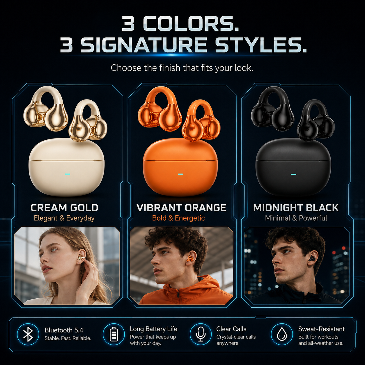 Open-Ear Clip-On Wireless Bluetooth Earbuds