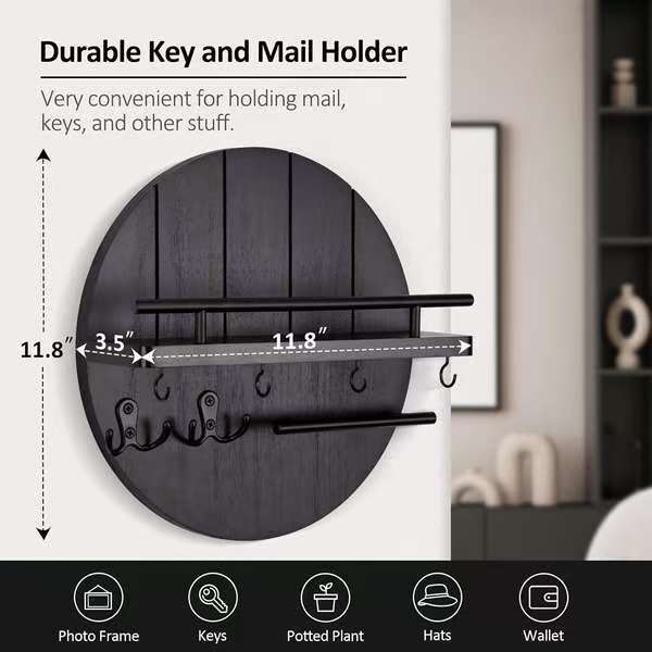 Wall Mount Key Holder with Shelf & Hooks