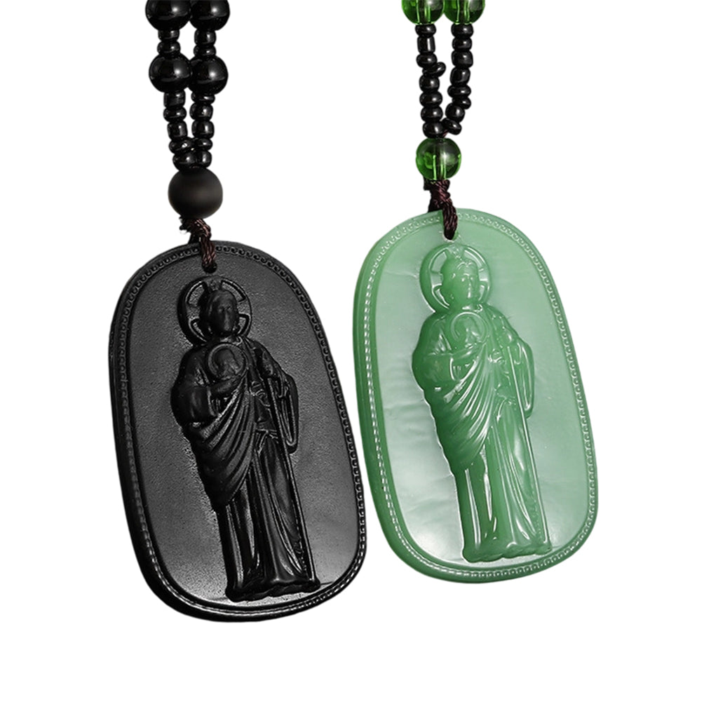 Religious Figure Beaded Pendant Necklace
