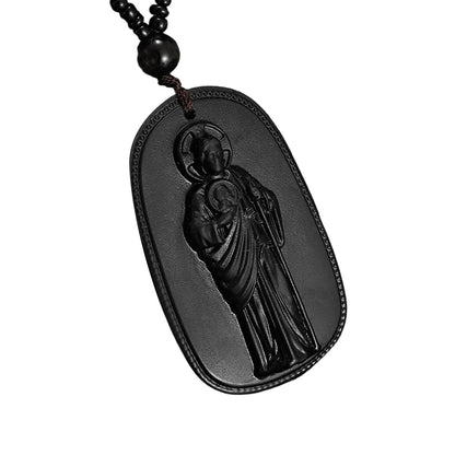 Religious Figure Beaded Pendant Necklace