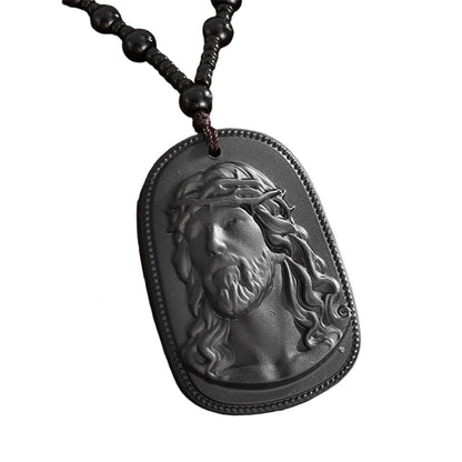 Religious Figure Beaded Pendant Necklace