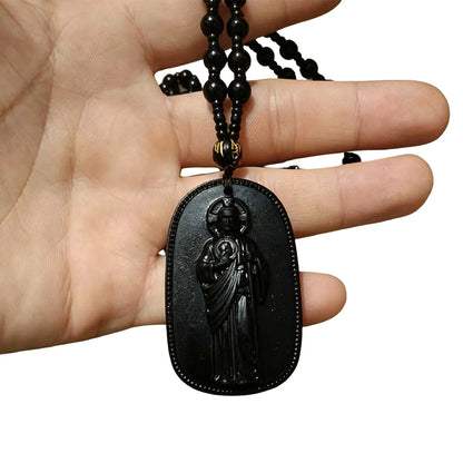 Religious Figure Beaded Pendant Necklace
