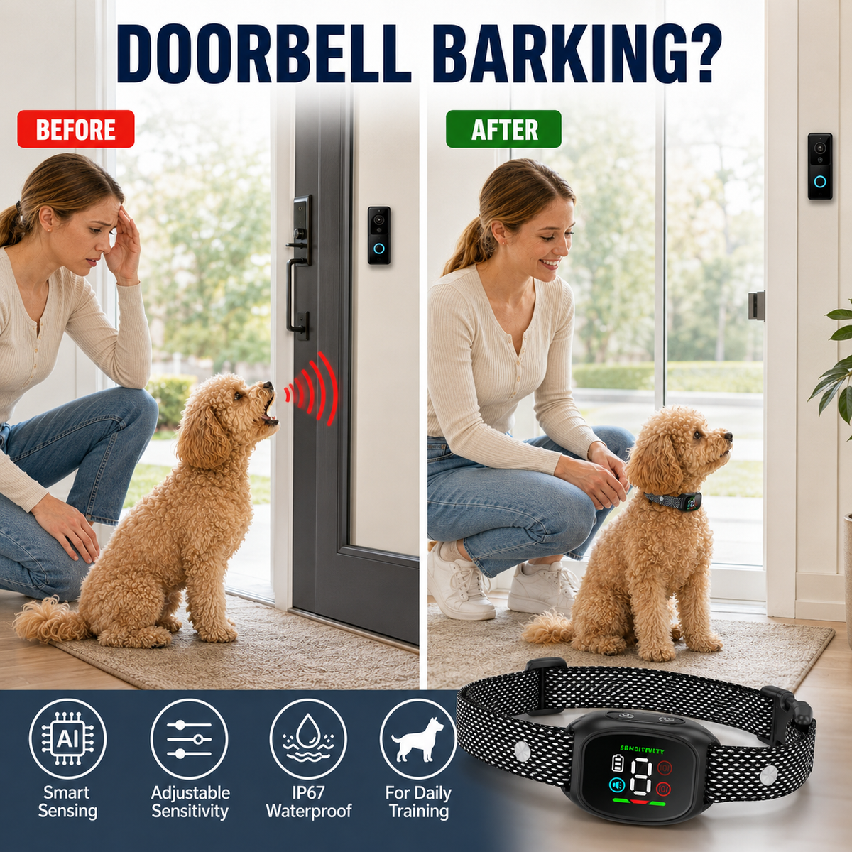 🐕2026 HOT SALE🥳💞50K+ SOLD! 🛡️🐾 50% OFF! Anti Bark Collar – Smart anti‑false triggering filters out other barks. IP67 waterproof & USB rechargeable – worry‑free training anywhere! 💦✅