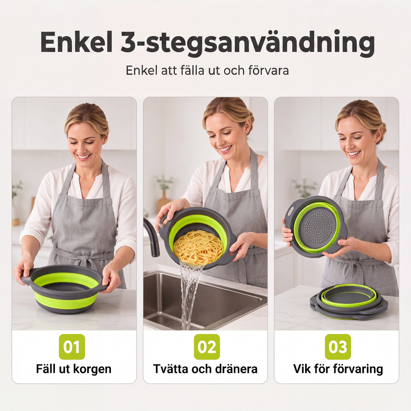 🥗 3-Piece Collapsible Colander Set with Draining Base – Space-Saving Kitchen Strainers for Fruits, Pasta & Vegetables