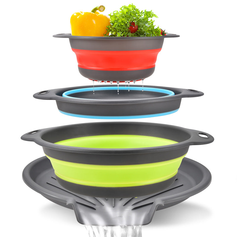 🥗 3-Piece Collapsible Colander Set with Draining Base – Space-Saving Kitchen Strainers for Fruits, Pasta & Vegetables