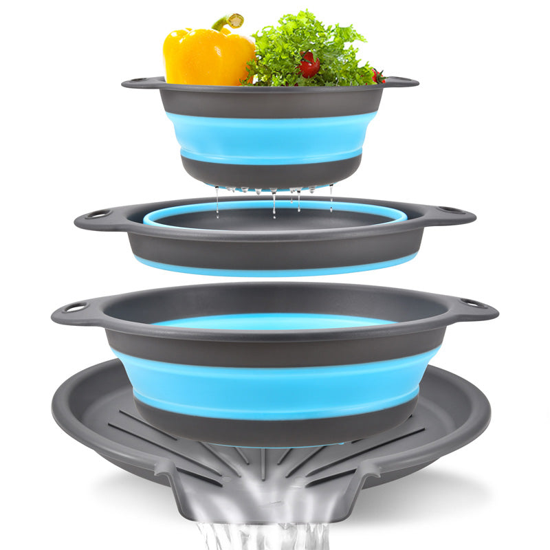 🥗 3-Piece Collapsible Colander Set with Draining Base – Space-Saving Kitchen Strainers for Fruits, Pasta & Vegetables