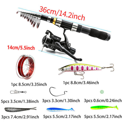 🎉 2026 Sale — Over 22,000 Sold!🎣 Complete Travel Fishing Gear Set‑Telescopic Fiberglass Rod with Storage Bag 🎒