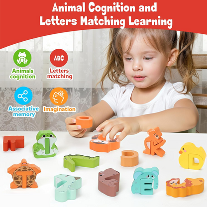 🔤 26-Piece Wooden Letter & Animal Matching Toy – Hands-On Alphabet Mastery, Vibrant Animal Illustrations & Child-Safe Design – Learning Made Fun ✨