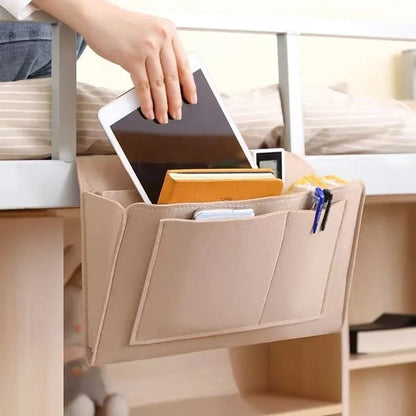 🛏️Bedside Hanging Storage Bag‑Multi‑Pocket Bed Caddy Organizer, Felt Hanging Pouch for Dorm Bunk Bed Hold Tablet Book Phone Stationery