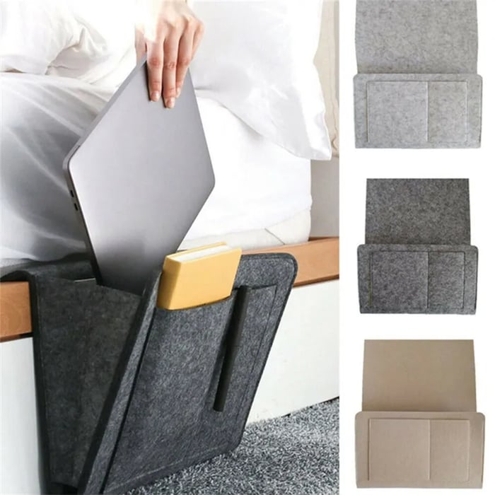 🛏️Bedside Hanging Storage Bag‑Multi‑Pocket Bed Caddy Organizer, Felt Hanging Pouch for Dorm Bunk Bed Hold Tablet Book Phone Stationery