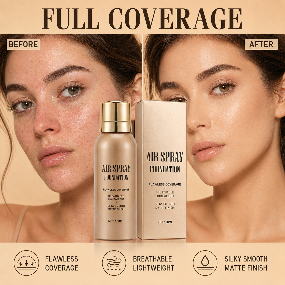 💦Waterproof Flawless Air Spray Foundation｜Long‑Lasting Airbrush Makeup, Sweat‑Proof Buildable Coverage ✨