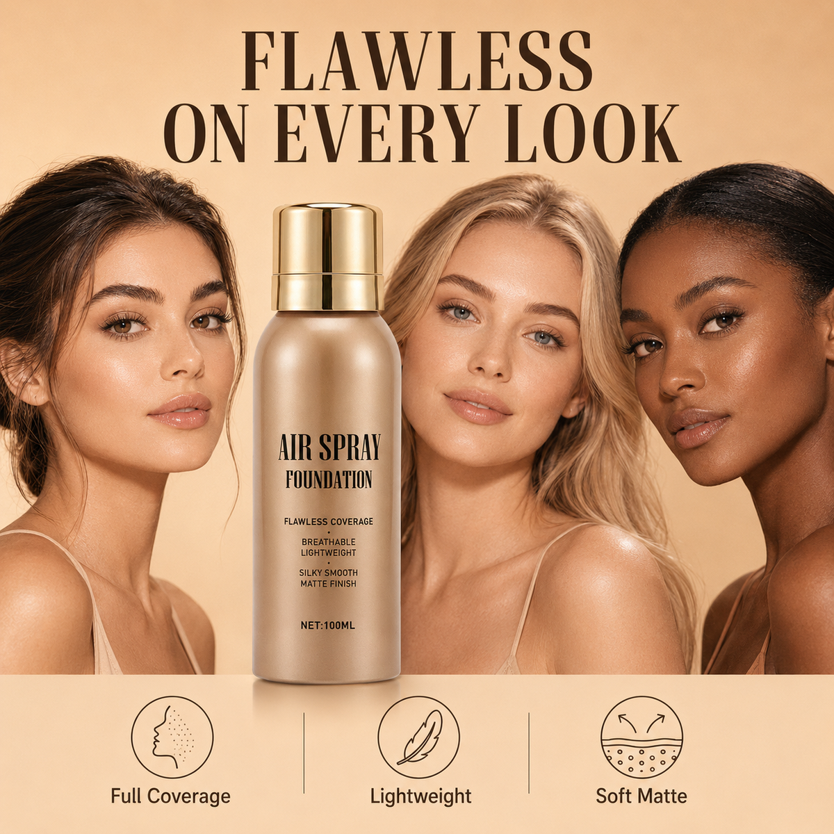 💦Waterproof Flawless Air Spray Foundation｜Long‑Lasting Airbrush Makeup, Sweat‑Proof Buildable Coverage ✨
