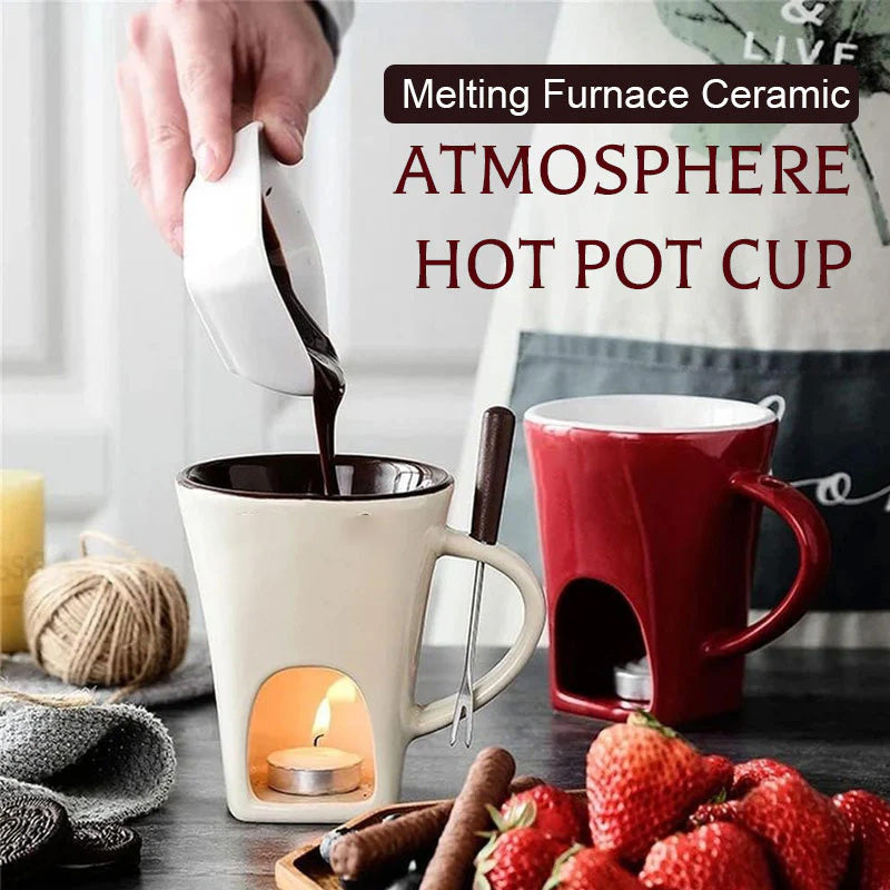 🥳2026 HOT SALE🥳💞50K+ SOLD! 🍫🕯️ 50% OFF! Ceramic Chocolate Fondue Mug – tealight warming keeps chocolate & cheese melted, includes dipping fork. Fun for dates & Christmas gatherings! 🎄💚