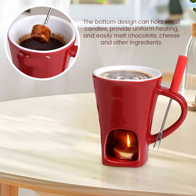 🥳2026 HOT SALE🥳💞50K+ SOLD! 🍫🕯️ 50% OFF! Ceramic Chocolate Fondue Mug – tealight warming keeps chocolate & cheese melted, includes dipping fork. Fun for dates & Christmas gatherings! 🎄💚