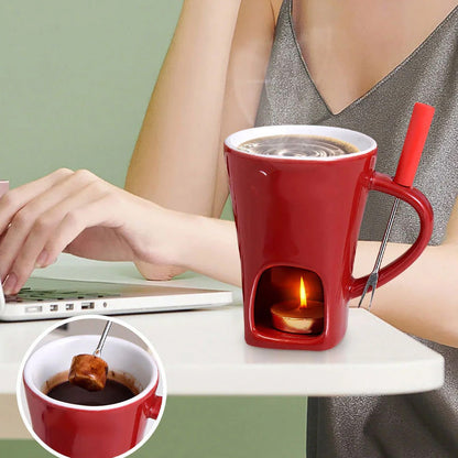 🥳2026 HOT SALE🥳💞50K+ SOLD! 🍫🕯️ 50% OFF! Ceramic Chocolate Fondue Mug – tealight warming keeps chocolate & cheese melted, includes dipping fork. Fun for dates & Christmas gatherings! 🎄💚