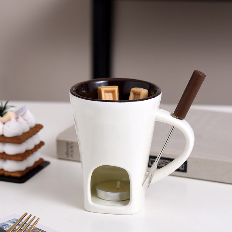 🥳2026 HOT SALE🥳💞50K+ SOLD! 🍫🕯️ 50% OFF! Ceramic Chocolate Fondue Mug – tealight warming keeps chocolate & cheese melted, includes dipping fork. Fun for dates & Christmas gatherings! 🎄💚