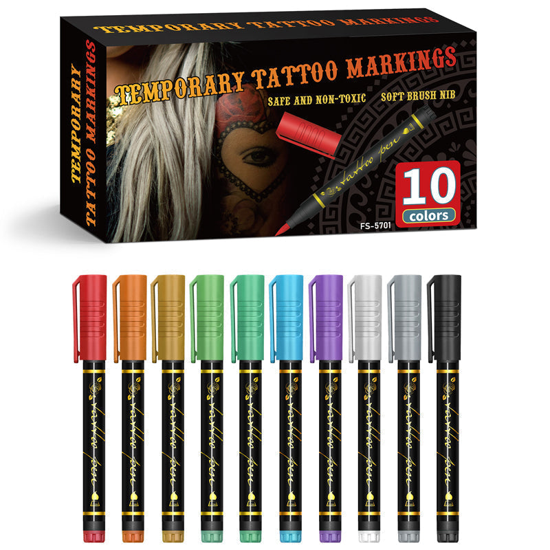🎁🔥Last day sale 50% OFF🔥Cosmetic Grade Temporary Tattoo Markers for Skin, 10/15 Vibrant Colors Flexible Brush Tip Pens,, High Detail, Face Makeup Halloween, None Toxic, Office Stationery Writing Tool 2