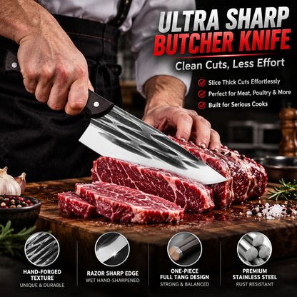 📢📢Hot Deal!!⏰50% Off for a Limited Time! A masterpiece by a master blacksmith, designed specifically for cutting hard objects.Ultra-Sharp Kitchen Butcher Knife