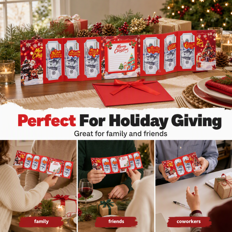 🎄 50% OFF! ✨ Festive Cash Gift Card Holder – Multi-Slot Organization, Holiday Notes Space & Ribbon Envelope – Turn Cash into a Thoughtful Christmas Gift 💌
