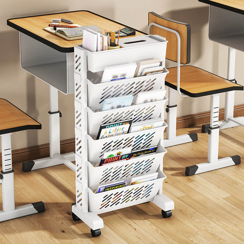 🎁2026 New Arrivals 50% OFF💥Movable Bookshelf on Wheels – 5/6 Tiers, 45° Angled, Lockable Casters 📖