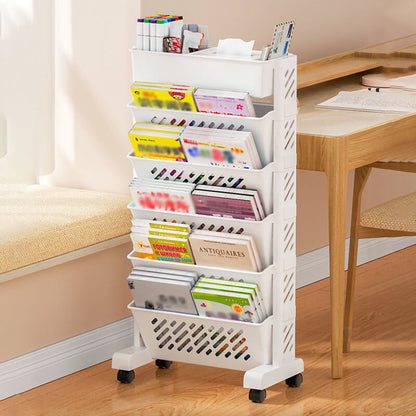 🎁2026 New Arrivals 50% OFF💥Movable Bookshelf on Wheels – 5/6 Tiers, 45° Angled, Lockable Casters 📖