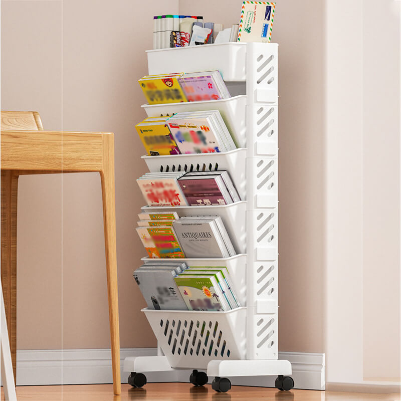 🎁2026 New Arrivals 50% OFF💥Movable Bookshelf on Wheels – 5/6 Tiers, 45° Angled, Lockable Casters 📖