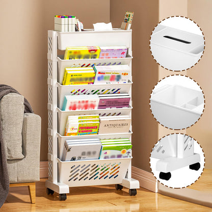 🎁2026 New Arrivals 50% OFF💥Movable Bookshelf on Wheels – 5/6 Tiers, 45° Angled, Lockable Casters 📖