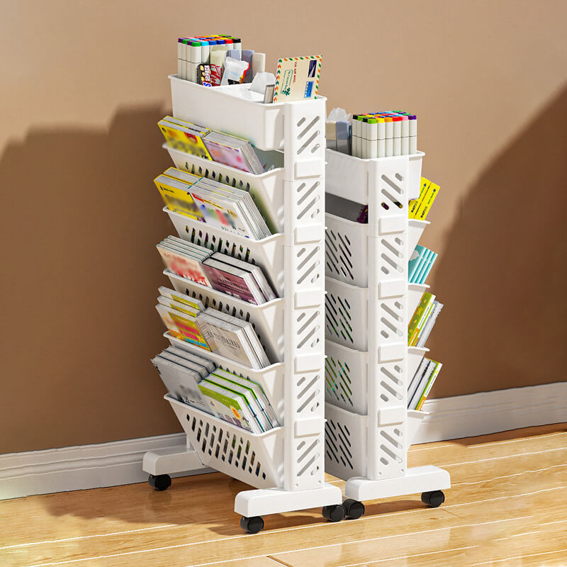 🎁2026 New Arrivals 50% OFF💥Movable Bookshelf on Wheels – 5/6 Tiers, 45° Angled, Lockable Casters 📖