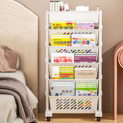 🎁2026 New Arrivals 50% OFF💥Movable Bookshelf on Wheels – 5/6 Tiers, 45° Angled, Lockable Casters 📖