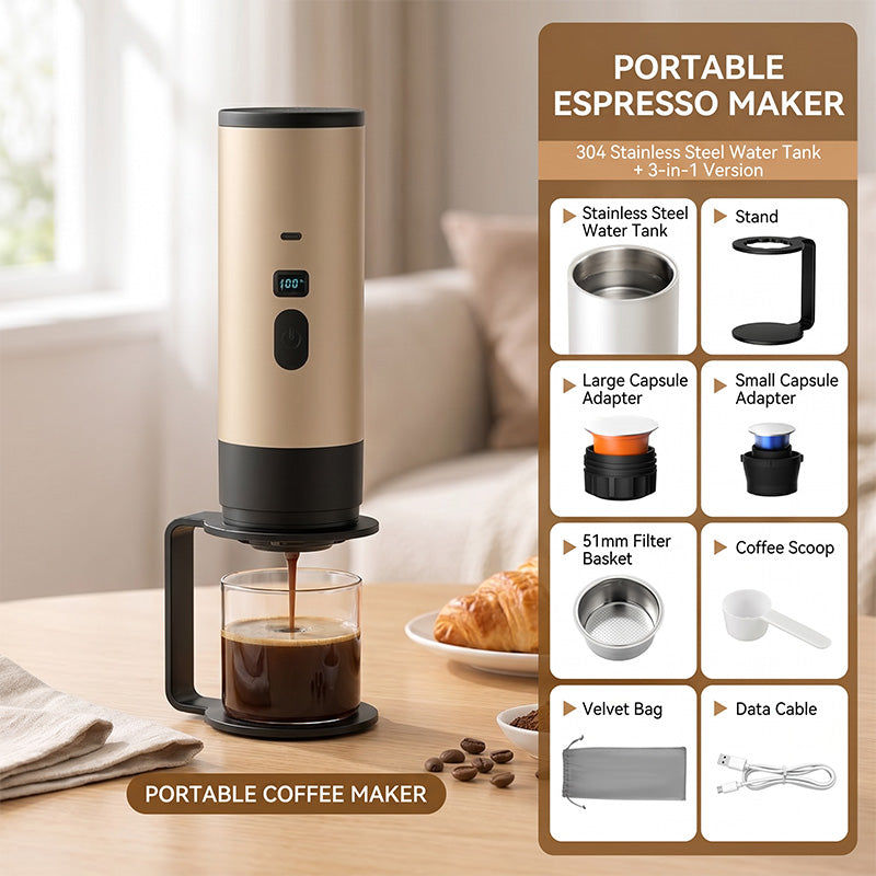 🎁2026 New Arrivals 50% OFF💥Portable Espresso Maker – digital display, Type-C rechargeable, 90ml tank & 120ml cup. Enjoy fresh hot coffee anywhere! 🛡️💪