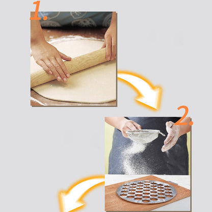 🥳2026 HOT SALE🥳💞50K+ SOLD! 🥟🛡️ Aluminum Dumpling Mold – 37 clear cavities shape perfect dumplings without hand strain. Sturdy support prevents deformation – no more broken dumplings! 🍽️✅