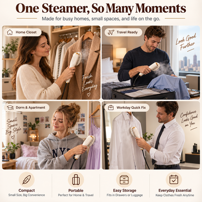 👔✨Hot Sale 50% OFF👔✨ Portable Handheld Garment Steamer.20s Heat-Up, Dry & Wet Modes, Leak-Proof 🌫️
